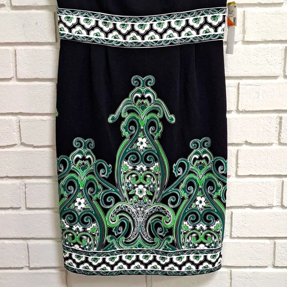 London Style Black/Green Paisley Businesses/Casual Dress. Sze 10 NWT - Picture 3 of 8